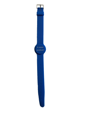 Bracelet montre silicone NXP Mifare 1ko bleu + impression blanche 